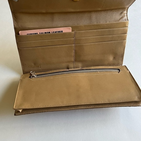Vintage Wallet Trifold Wallet Genuine Salmon Leather Long Wallet Clutch - Picture 8 of 13